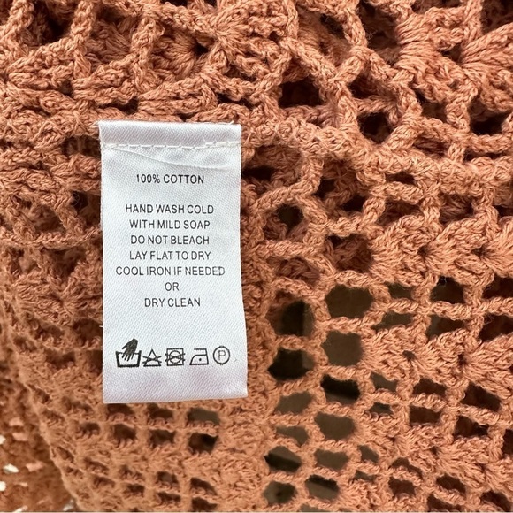 Leo & Sage Chai Peach Crochet Bell Sleeve Pullover Sweater Boho 100% Cotton Sz S - Picture 5 of 9